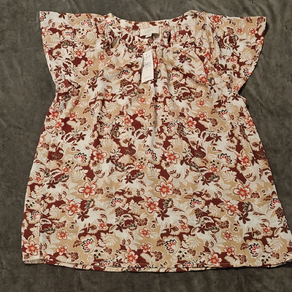 NWT LOFT Floral Blouse in Brown and Cream
